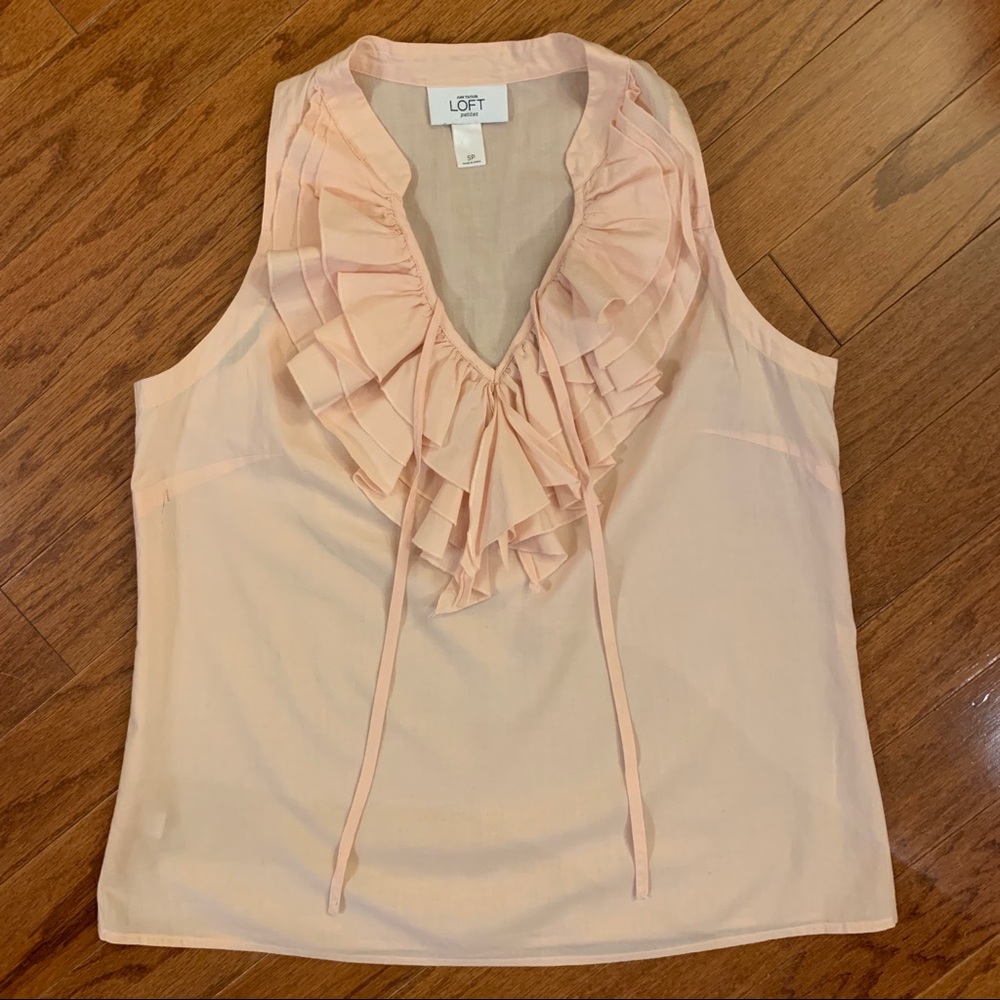 Loft pink ruffle sleeveless blouse